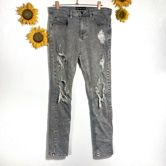 Empyre Gray Acid Wash Distressed Destroyed Skinny Jeans Size 32Wx29.5L - Picture 1 of 16
